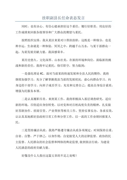 挂职副县长任命表态发言