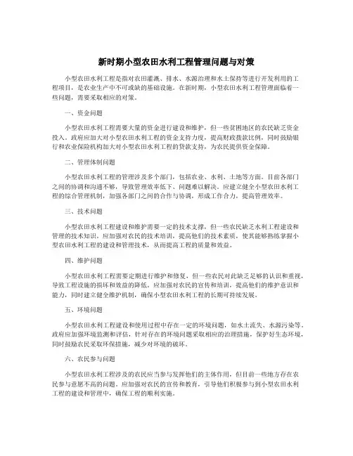 新时期小型农田水利工程管理问题与对策