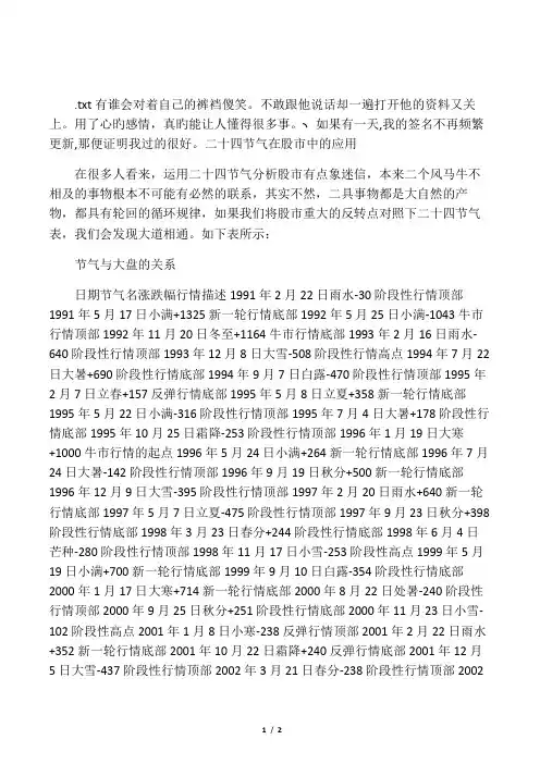 二十四节气在股市中的应用