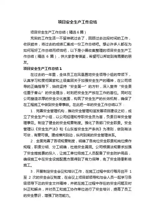 项目安全生产工作总结（精选6篇）