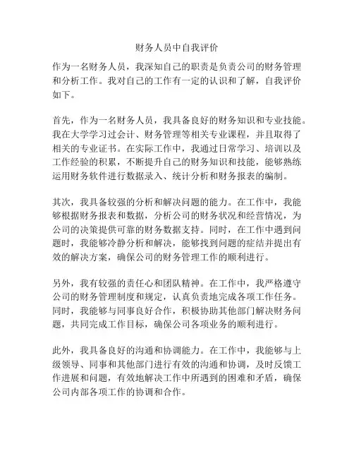 财务人员中自我评价