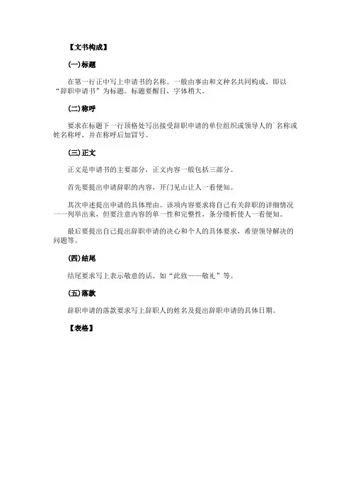 辞职申请书表格