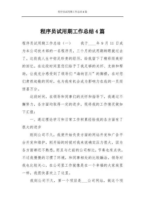 程序员试用期工作总结4篇