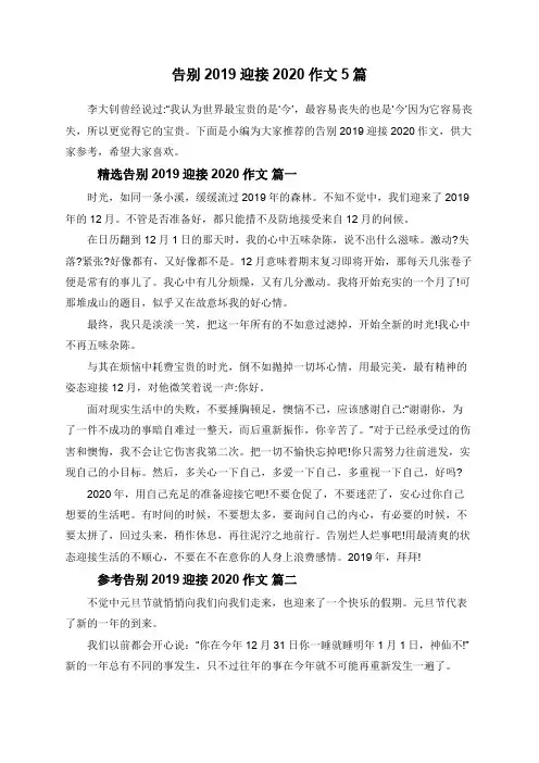 告别2019迎接2020作文5篇
