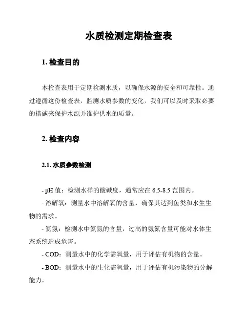 水质检测定期检查表
