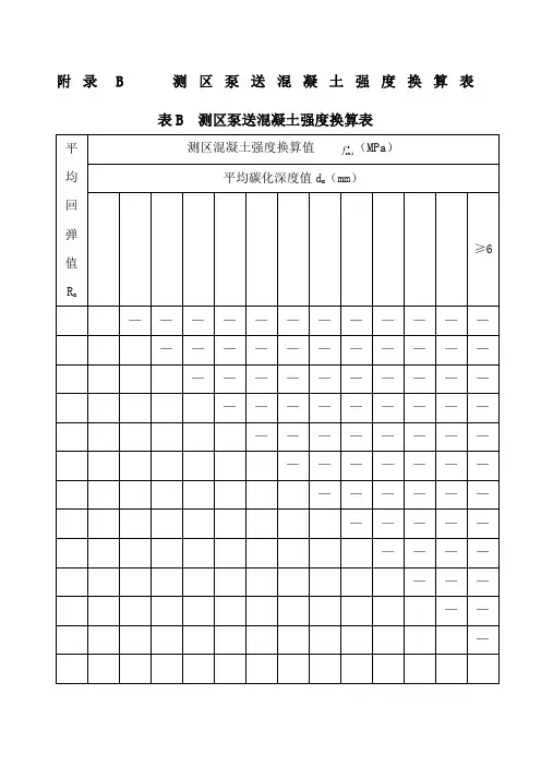 回弹法检测泵送混凝土换算表
