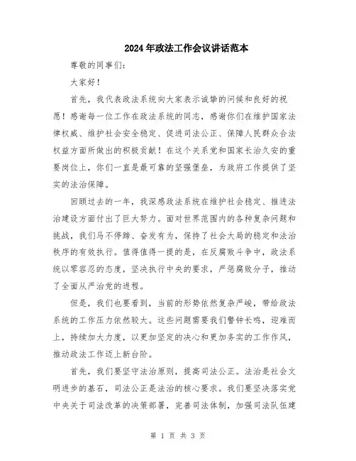 2024年政法工作会议讲话范本