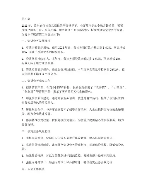 汝州农信社信贷年度总结(3篇)