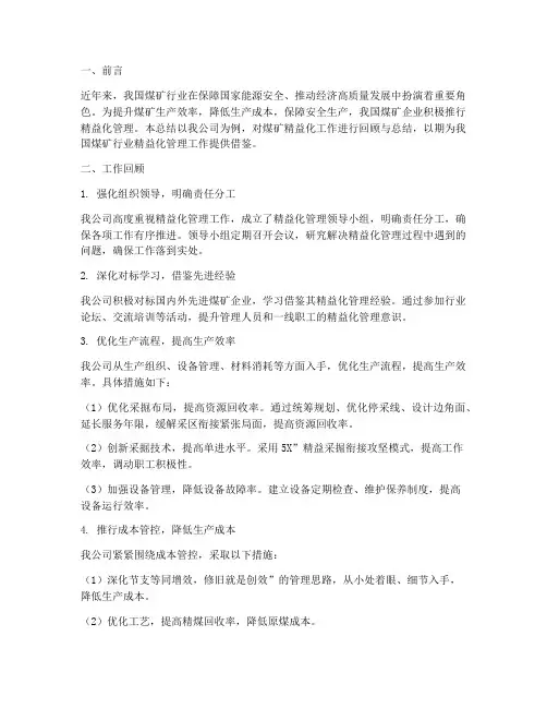 煤矿精益化工作总结范文