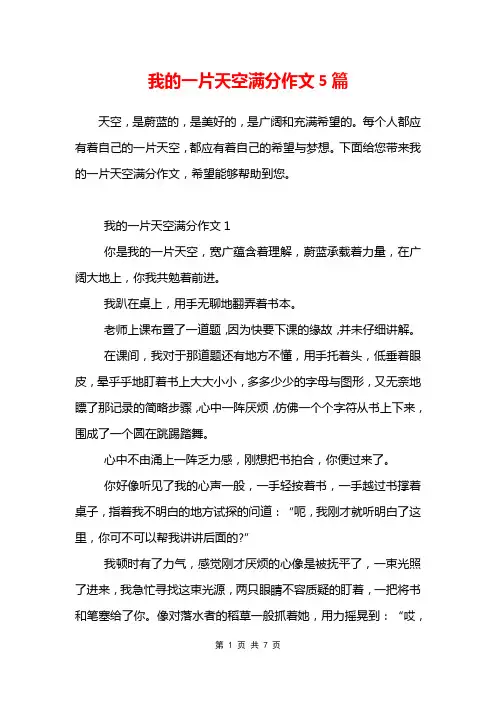 我的一片天空满分作文5篇