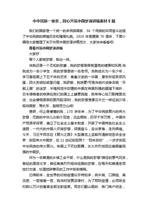 中华民族一家亲，同心共筑中国梦演讲稿素材5篇