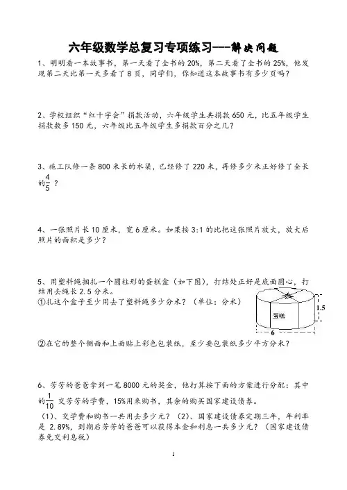 苏教版六年级数学总复习专项练习---解决问题