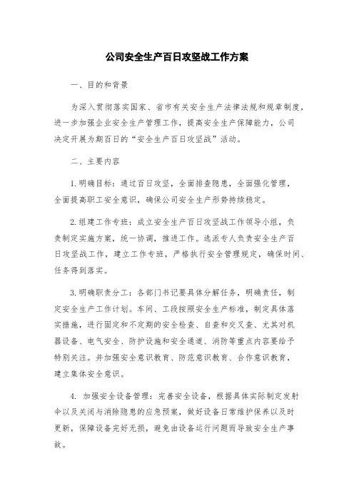 公司安全生产百日攻坚战工作方案