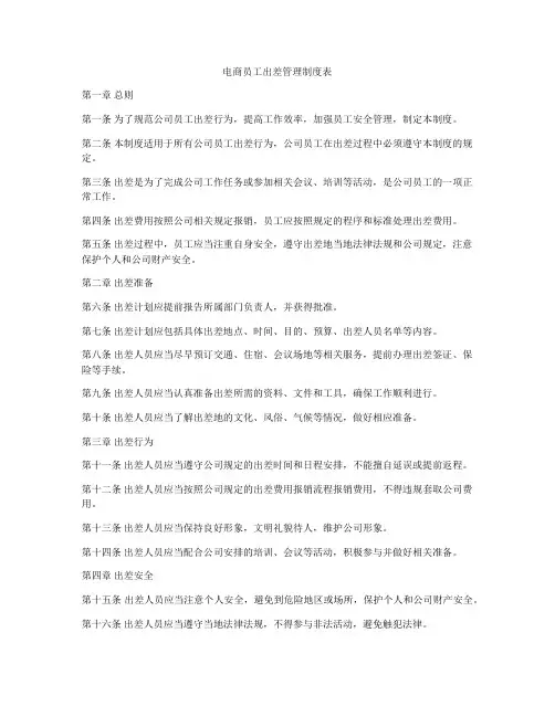 电商员工出差管理制度表