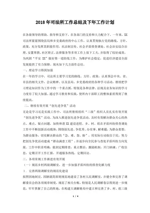 司法所工作总结及下年工作计划