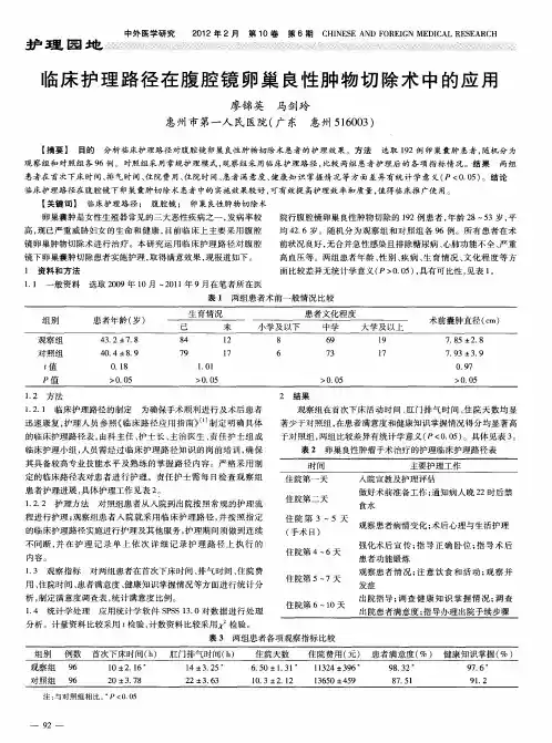 临床护理路径在腹腔镜卵巢良性肿物切除术中的应用