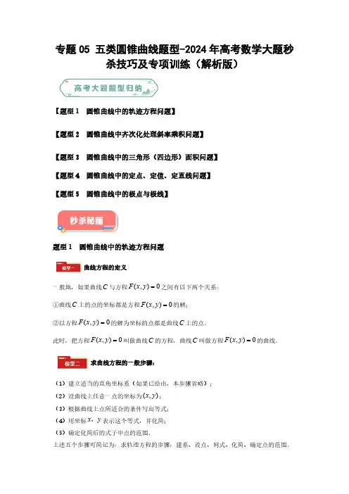专题05 五大类圆锥曲线题型-2024年高考数学最后冲刺大题秒杀技巧及题型专项训练(解析版)