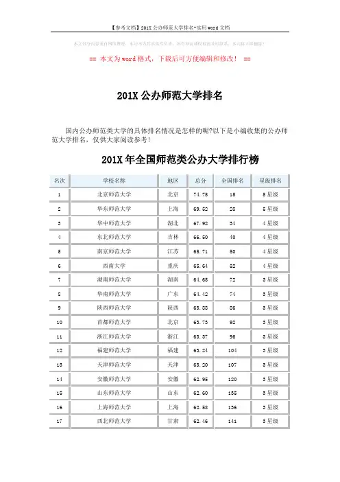 【参考文档】201X公办师范大学排名-实用word文档 (7页)