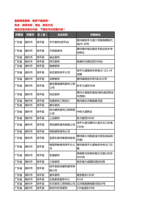 新版广东省潮州市饶平县装修公司企业公司商家户名录单联系方式地址大全45家