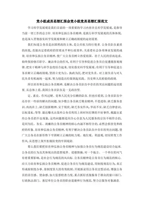 党小组成员思想汇报会 党小组党员思想汇报范文 精品