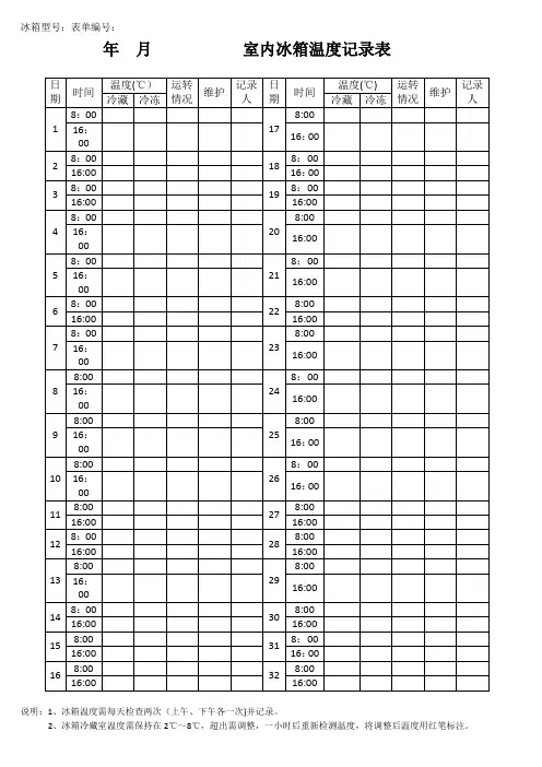 实验室冰箱温度记录表