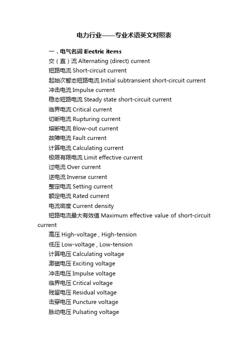 电力行业——专业术语英文对照表
