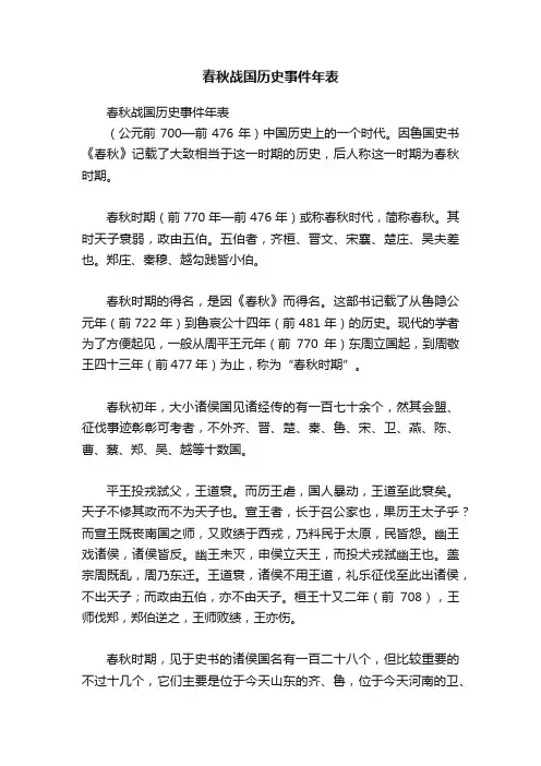 春秋战国历史事件年表