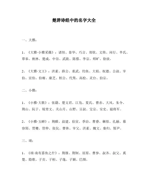 楚辞诗经中的名字大全