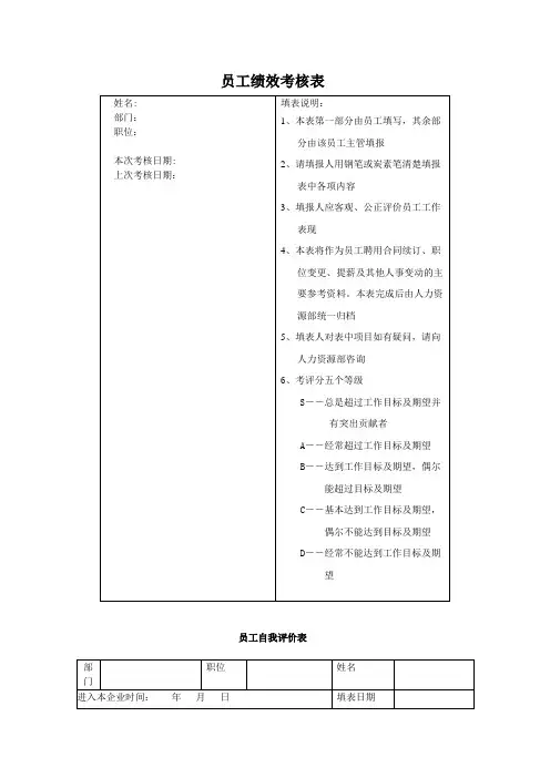 员工绩效考核表(范本)