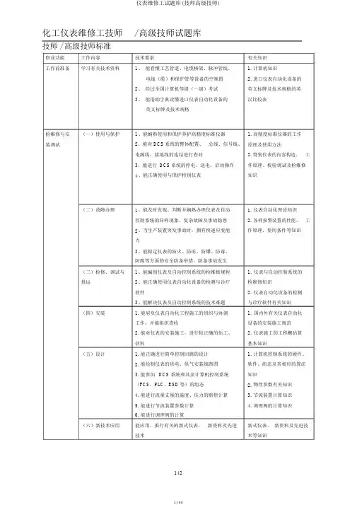 仪表维修工试题库(技师高级技师)