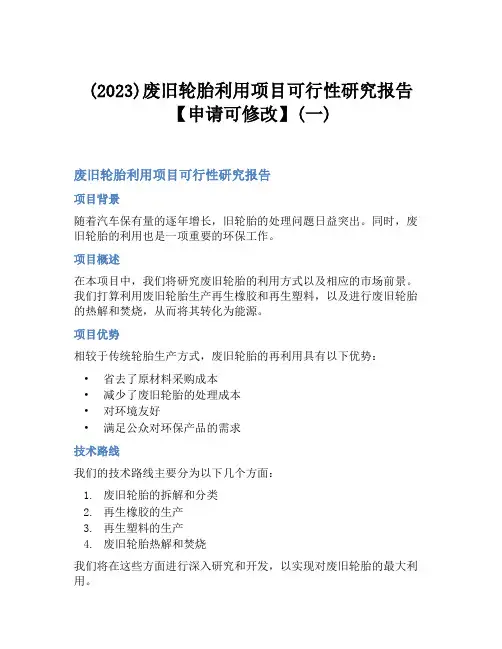 (2023)废旧轮胎利用项目可行性研究报告【申请可修改】(一)