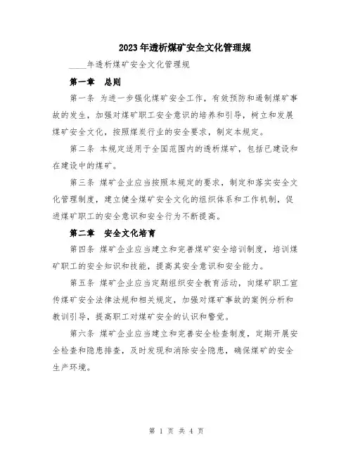 2023年透析煤矿安全文化管理规