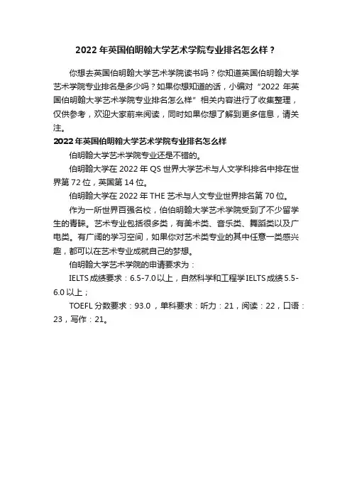 2022年英国伯明翰大学艺术学院专业排名怎么样？
