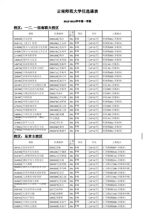 云南师范大学公选课项目表