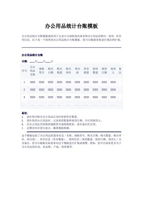 办公用品统计台账模板