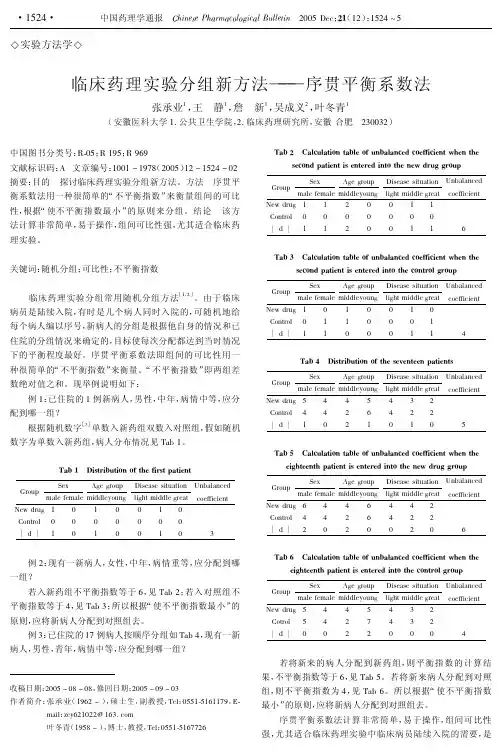 临床药理实验分组新方法--序贯平衡系数法