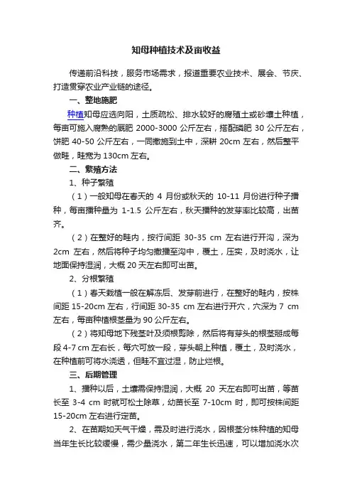 知母种植技术及亩收益
