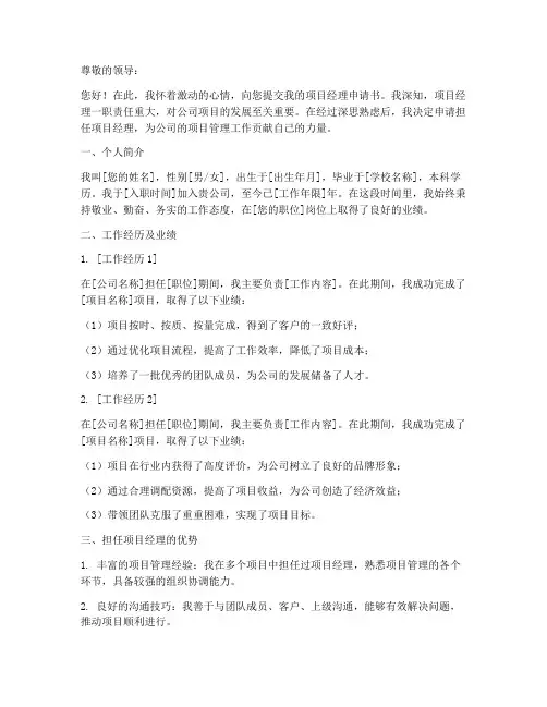 项目经理申请书