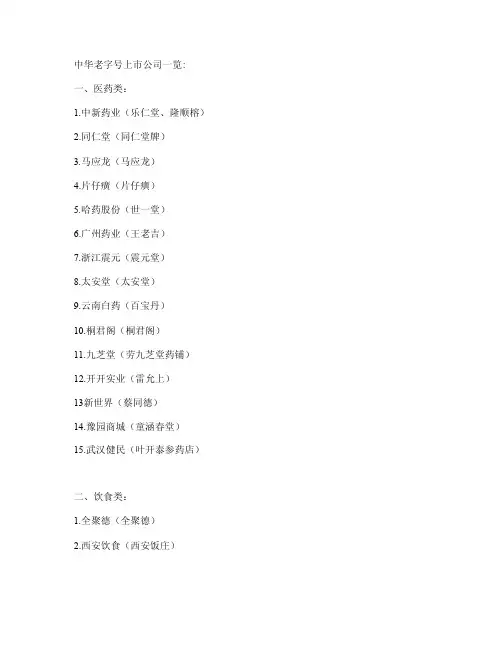 中华老字号上市公司一览