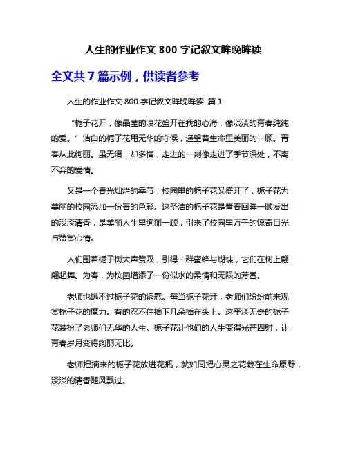 人生的作业作文800字记叙文眸晚眸读
