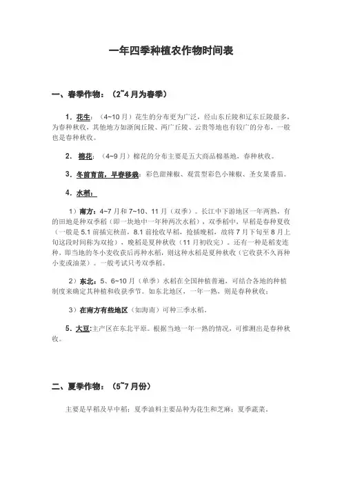一年四季种植农作物时间表