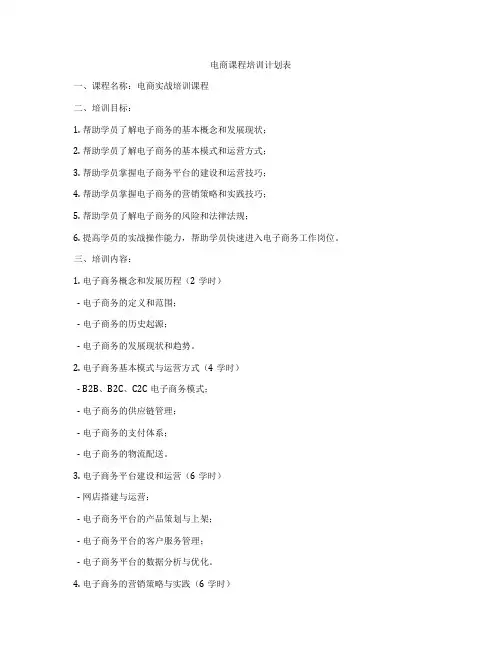 电商课程培训计划表
