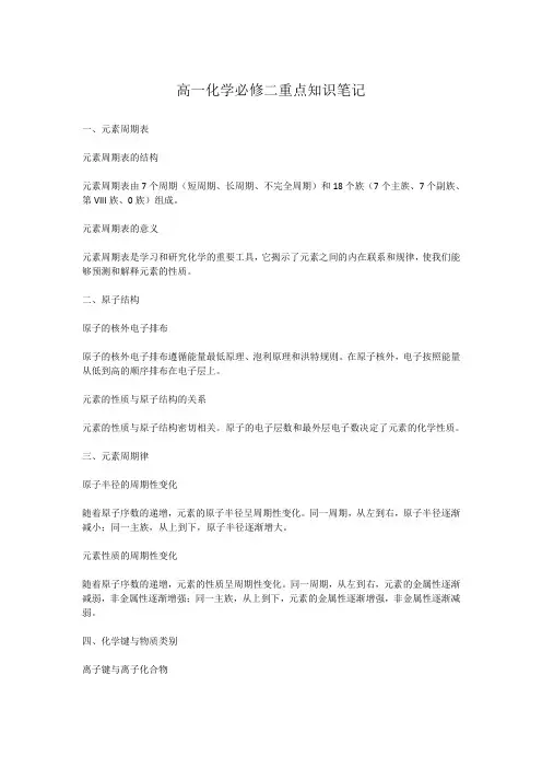 高一化学必修二重点知识笔记