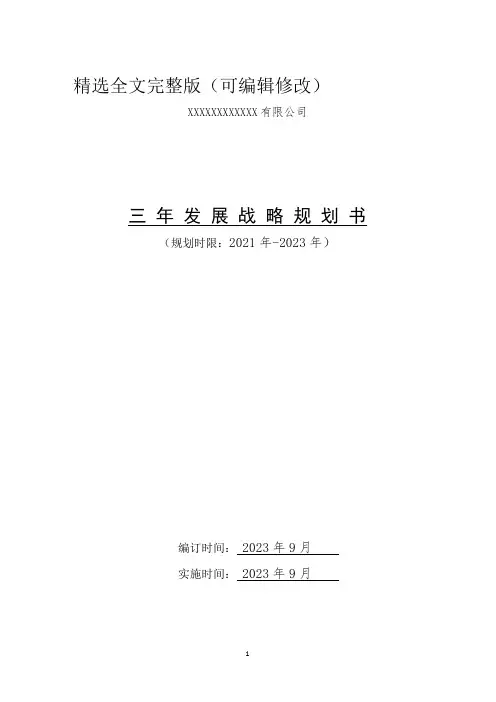 公司三年发展战略规划书(2021年-2023年)精选全文