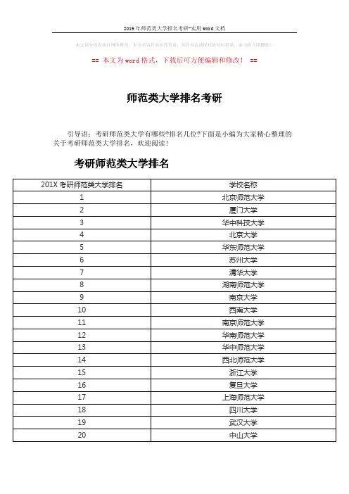 2019年师范类大学排名考研-实用word文档 (3页)