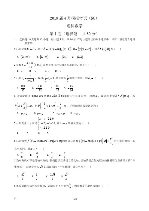 河北省邯郸市大名县2019届高三模拟考试数学试题(理)含答案