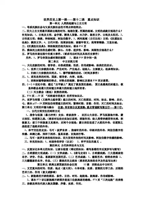 世界历史上第1课至12课重点知识