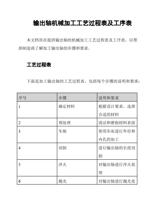 输出轴机械加工工艺过程表及工序表