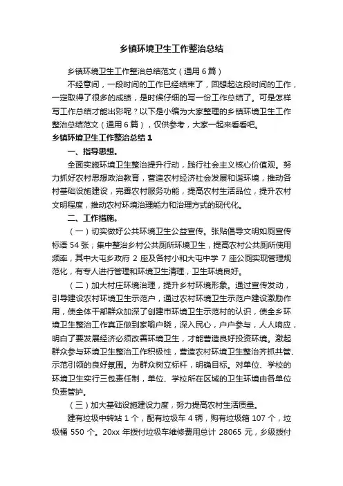 乡镇环境卫生工作整治总结范文（通用6篇）