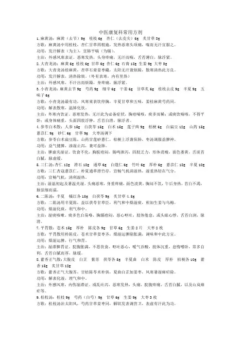 中医康复科常用方剂